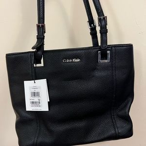 Calvin Klein Black Leather Shoulder Bag NWT | Multiple Pockets | Womens Bag